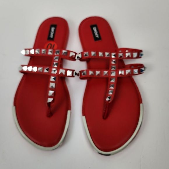 Dkny Shoes Dkny Womens Vachetta Red Studded Thong Sandals Size
